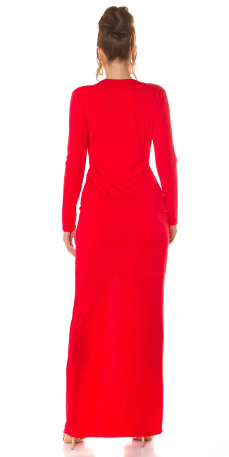 Gala Evening Dress with XL Slit Red
